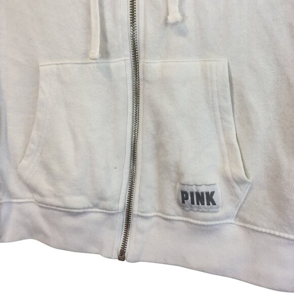 Victorias Secret Pink Cropped Zip-Up Hoodie Sweatshirt Love Pink Logo Size M - Picture 5 of 8